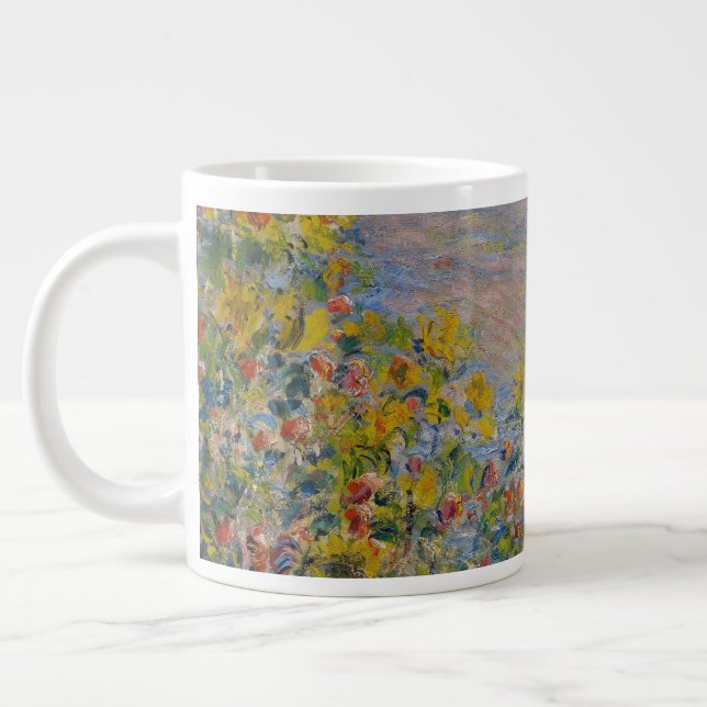 Caneca De Café Grande Camas de Flores em Vétheuil, Paisagem Impressionis (Esquerda)