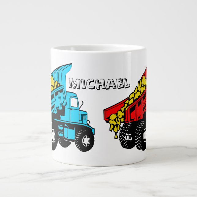 Caneca De Café Grande Caminhões para crianças| Nome personalizado (Frente)