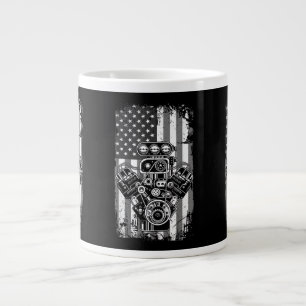 Caneca De Café Grande Camisa de Pistão de Carro Musculoso Vintage Bandei