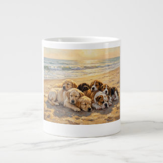 Caneca De Café Grande Camiseta Cachorros Na Praia