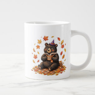 Caneca De Café Grande Camiseta de outono aconchegante do urso de especia
