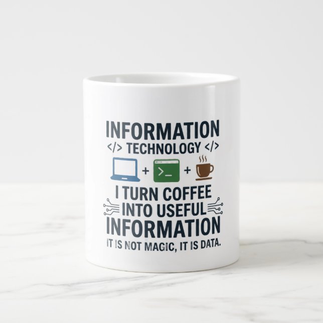 Caneca De Café Grande Camiseta Divertida de Ciência da Computação - Come (Frente)