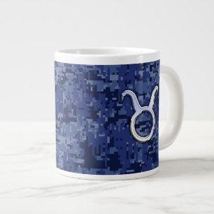 Caneca De Café Grande Camo Digital Azul Marinho Símbolo Zodiac Moderno T