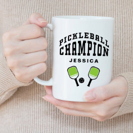Caneca De Café Grande Campeão de Pickleball Nome Personalizado Inicial P