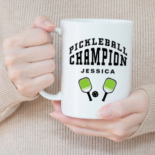 Caneca De Café Grande Campeão de Pickleball Nome Personalizado Inicial P