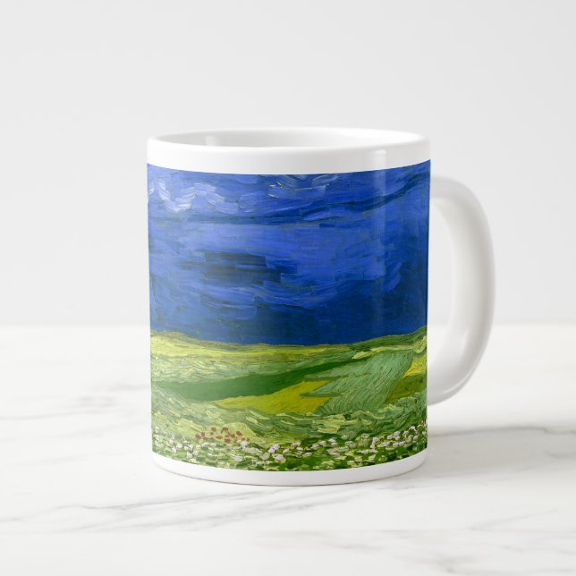 Caneca De Café Grande Campos De Trigo Sob Arte Bela Nublada Sky Van Gogh (Frente Esquerda)