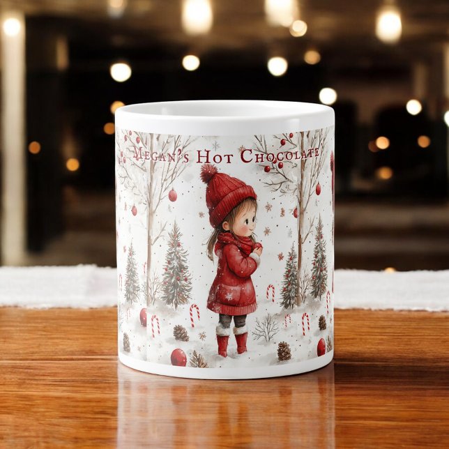 Caneca De Café Grande Canas de Casaco Vermelho da Garota de Natal (Criador carregado)