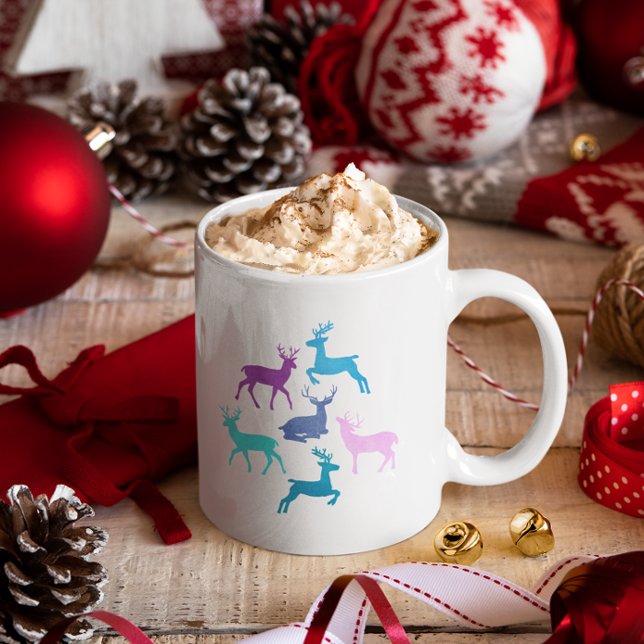 Caneca De Café Grande Candy Pastel Reindeer Natal (Criador carregado)