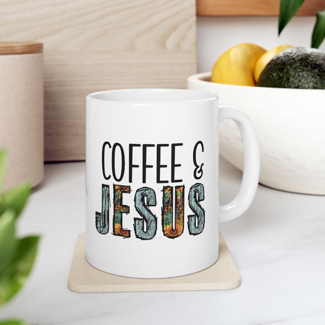 Caneca De Café Grande Caneca Gráfica Fé Cristã Café & Jesus (Coffee & Jesus Christian Faith Graphic Giant Coffee Mug)