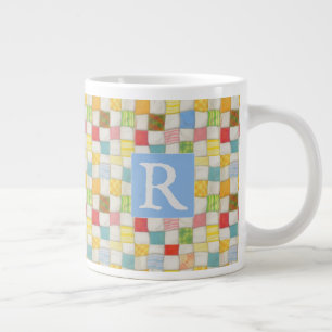CANECA DE CAFÉ GRANDE CANECA GRANDE CRAZY QUILT + TEXTO / AZUL