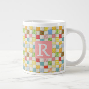CANECA DE CAFÉ GRANDE CANECA GRANDE CRAZY QUILT + TEXTO / ROSA