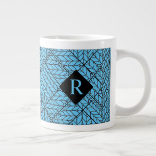 Caneca De Café Grande Caneca Grande de MALHA ARGYLE AZUL + Inicial II