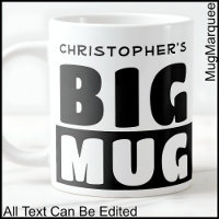 Caneca preta grande com texto engraçado e nome per