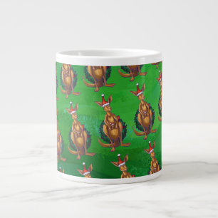 Caneca De Café Grande Canguru de Natal em Verdes Pintadas