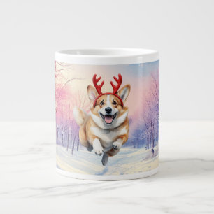 Caneca De Café Grande Canteiros de Corgi Reindeer de Natal saltando em n