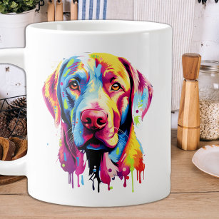 Caneca De Café Grande Cão Colorido Pop de Arte do Labrador Retroativo