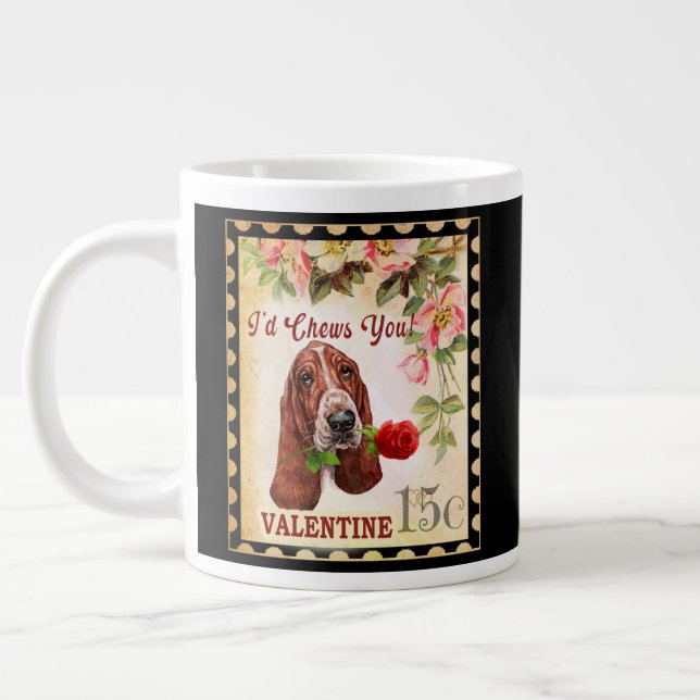 Caneca De Café Grande Cão Engraçado com Namorados de galinheiro Basset c (Esquerda)