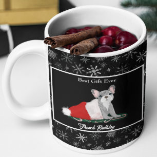 Caneca De Café Grande Cãozinho francês no chapéu de Papai noel
