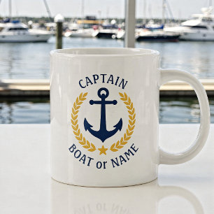 Caneca De Café Grande Capitão Boat Name Anchor Dourado Style Laurel Sta