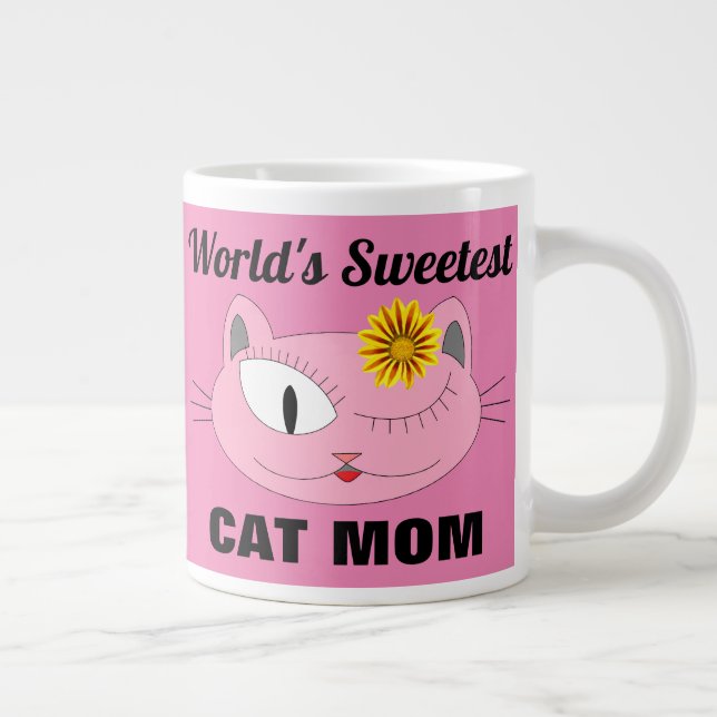 Caneca De Café Grande Cara de Gato Rosa MOM CAT mais doce do mundo (Direita)