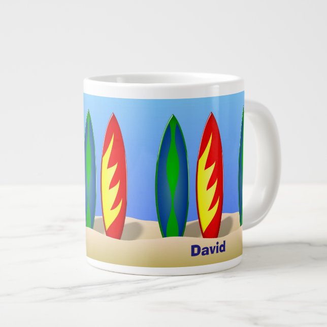 Caneca De Café Grande Cara Surfista Personalizado   (Frente Esquerda)