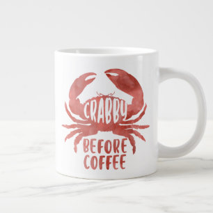 Caneca De Café Grande Caranguejo Antes Do Café Red Watercolor Jumbo Mug