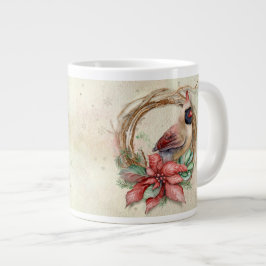 Caneca De Café Grande Cardeal de inverno com Poinsettia - Neve
