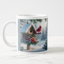 Caneca De Café Grande Cardeal de inverno em um abrigo festivo