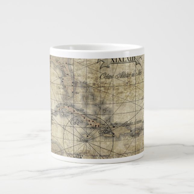 Caneca De Café Grande Caribe - mapa antigo (Frente)