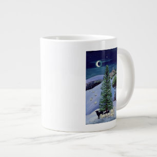 Caneca De Café Grande Carneiros em uma paisagem do inverno