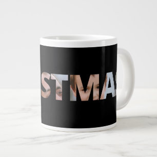 Caneca De Café Grande Carregue a sua foto em texto preto no Natal
