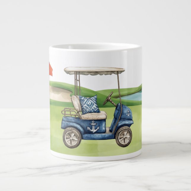 Caneca De Café Grande Carrinho de golfe no green do campo de golfe (Frente)