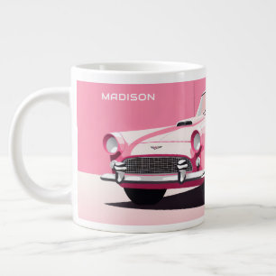 Caneca De Café Grande Carro Clássico Rosa de Nome Personalizado