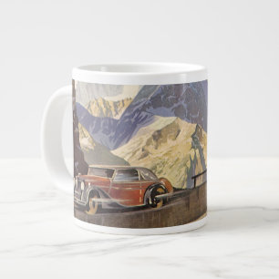 Caneca De Café Grande Carro vintage na Mountain Road no inverno com neve