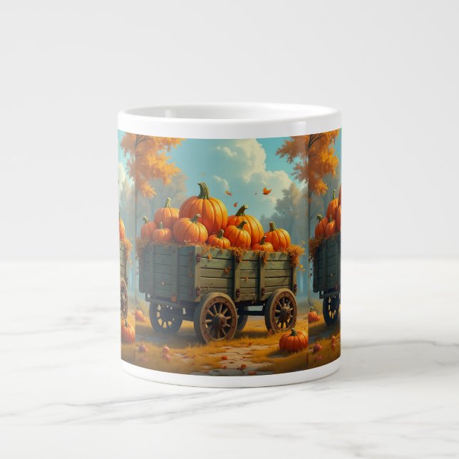 Caneca De Café Grande carroça de feno com abóboras (Frente)
