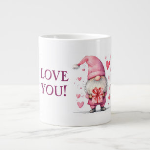 Caneca De Café Grande cartão bonito com um gnomo cor-de-rosa apaixonado