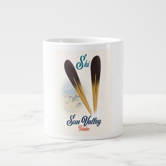 Caneca De Café Grande Cartaz de esqui estilo vintage Sun Valley Idaho (Frente)