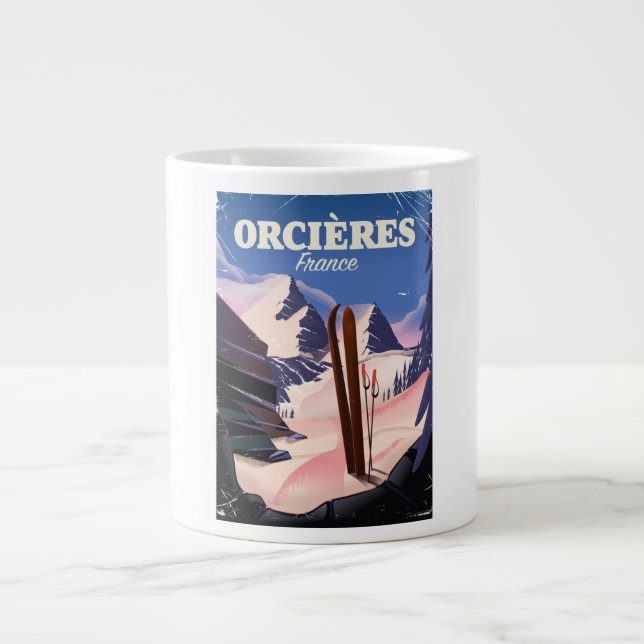 Caneca De Café Grande Cartaz de esqui ORCIÈRES frança (Frente)