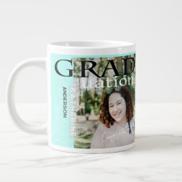 Caneca De Café Grande Cartaz de Formatura Foto Estilizada Azul