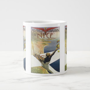 Caneca De Café Grande Cartaz de Viagem Antigo, Avião sobre Nice França