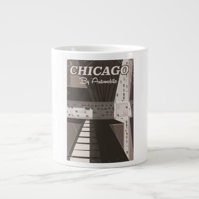 Caneca De Café Grande cartaz de viagem da cidade de Chicago (Frente)