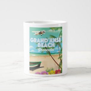 Caneca De Café Grande Cartaz de Viagem da Praia de Grand Anse em Granada