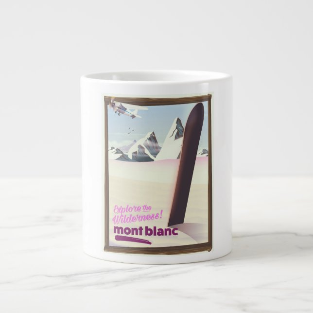 Caneca De Café Grande cartaz de viagem de mont blanc Snowboarding. (Frente)