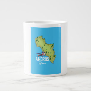 Caneca De Café Grande Cartaz de viagem ilustrado do mapa grego de Andros