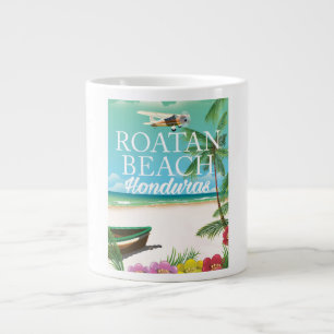 Caneca De Café Grande Cartaz de viagem vintage da Praia de Rotan Hondura