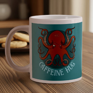 Caneca De Café Grande Cartografia Engraçado Red Octopus Caffeine Hug Ten