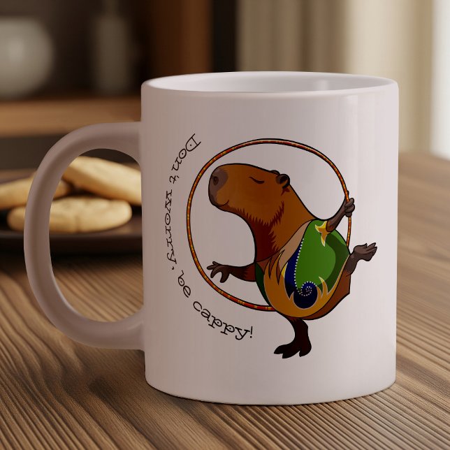 Caneca De Café Grande Cartoon Capybara, Gymnast Engraçado (Criador carregado)