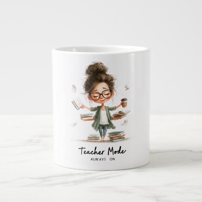 Caneca De Café Grande Cartoon de professor bonito com "Modo de professor (Frente)