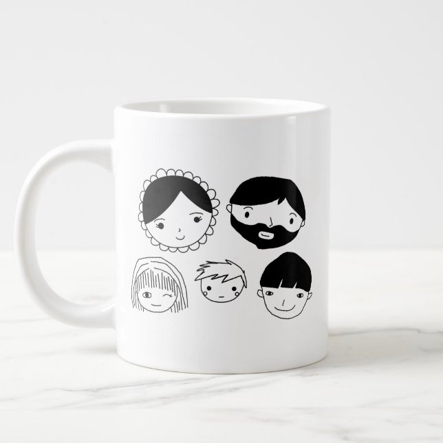 Caneca De Café Grande Cartoon Family Faces (Esquerda)