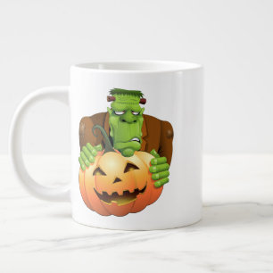 Caneca De Café Grande Cartoon Frankenstein Monster com Pumpkin